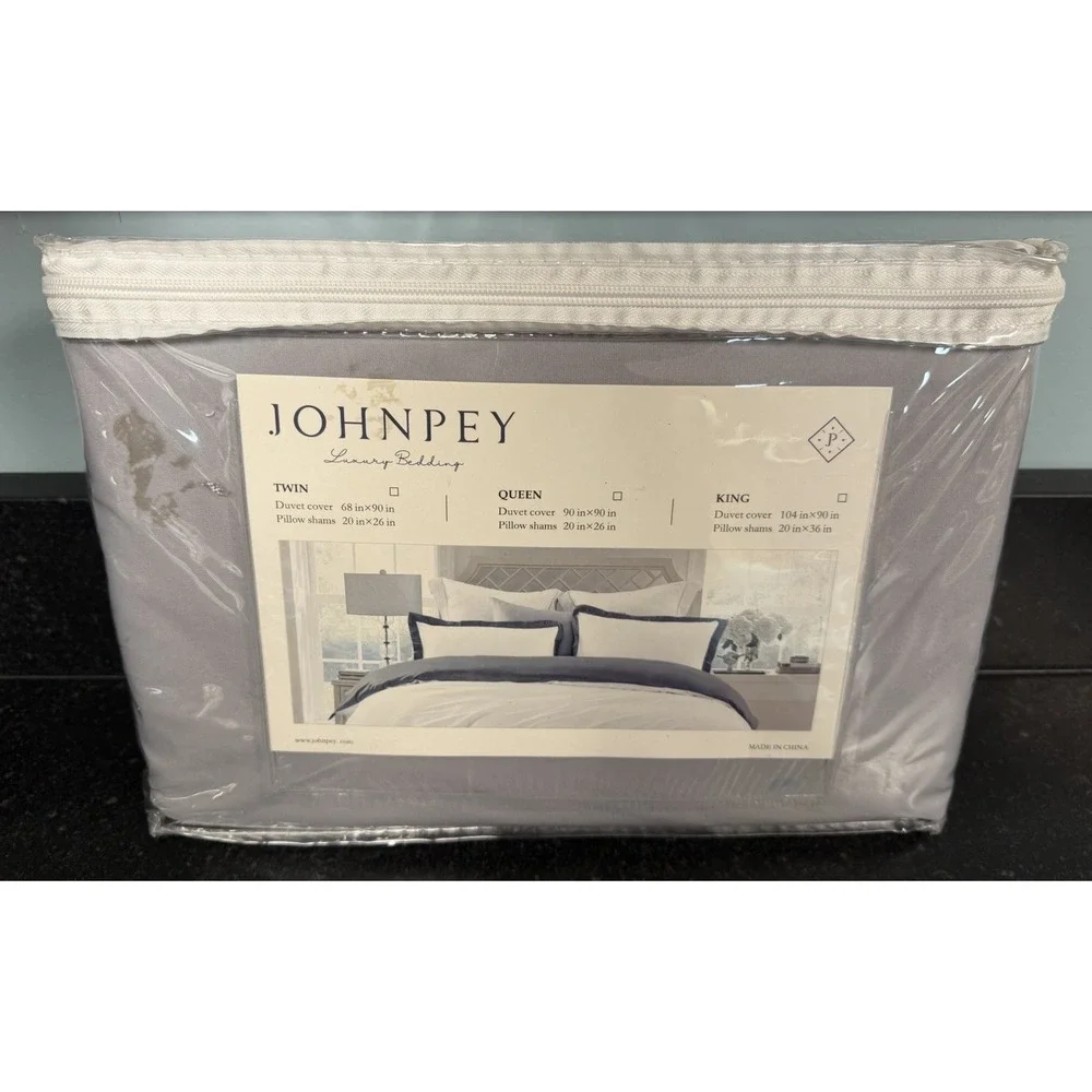 Johnpey Luxury Bedding King Duvet Cover Set Gray White Border Hotel Style 3 Pc